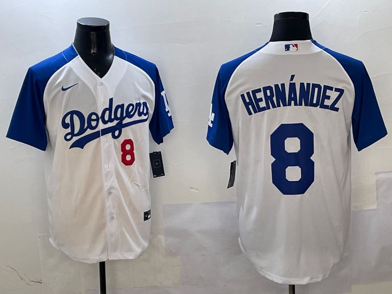 Men Los Angeles Dodgers 8 Hernandez White Blue Fashion Game 2025 Nike MLB Jersey style 8